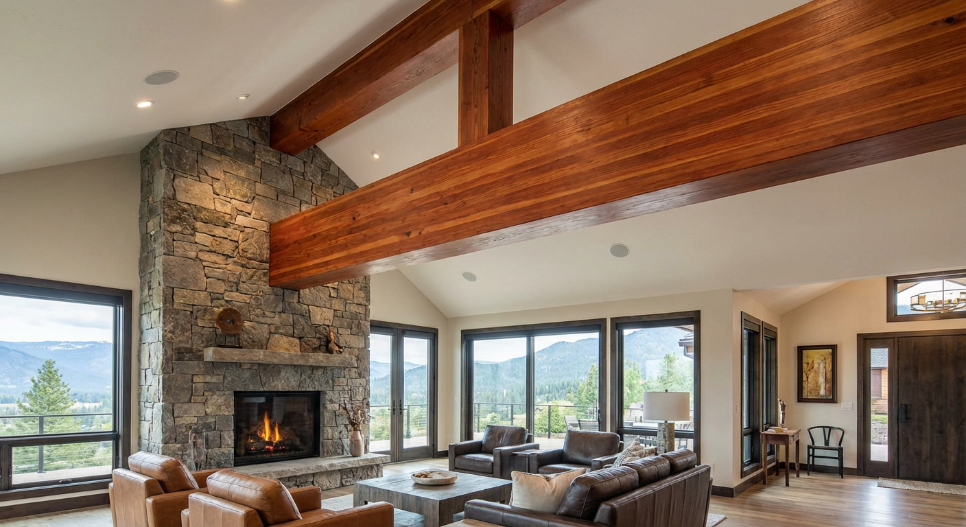 Large redwood architectural beams at Albion Lumber yard, Mendocino Coast